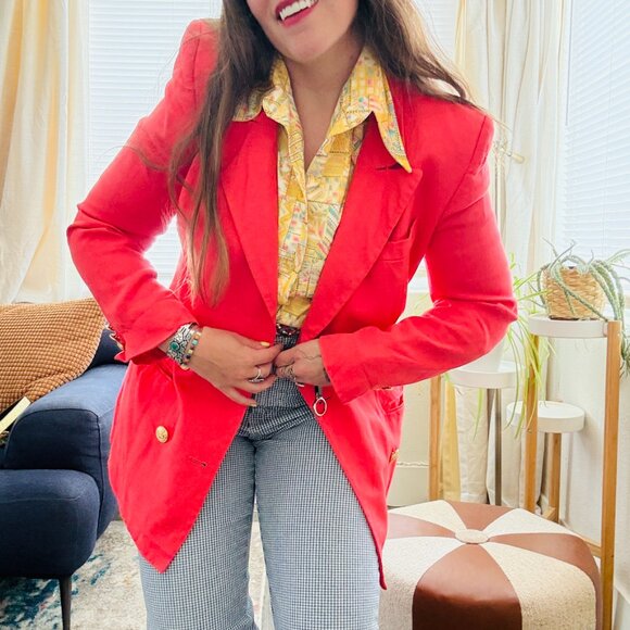 Vintage 70s Bright Yellow Geometric Printed Dagger Collar Button Down Shirt LG - Picture 4 of 12